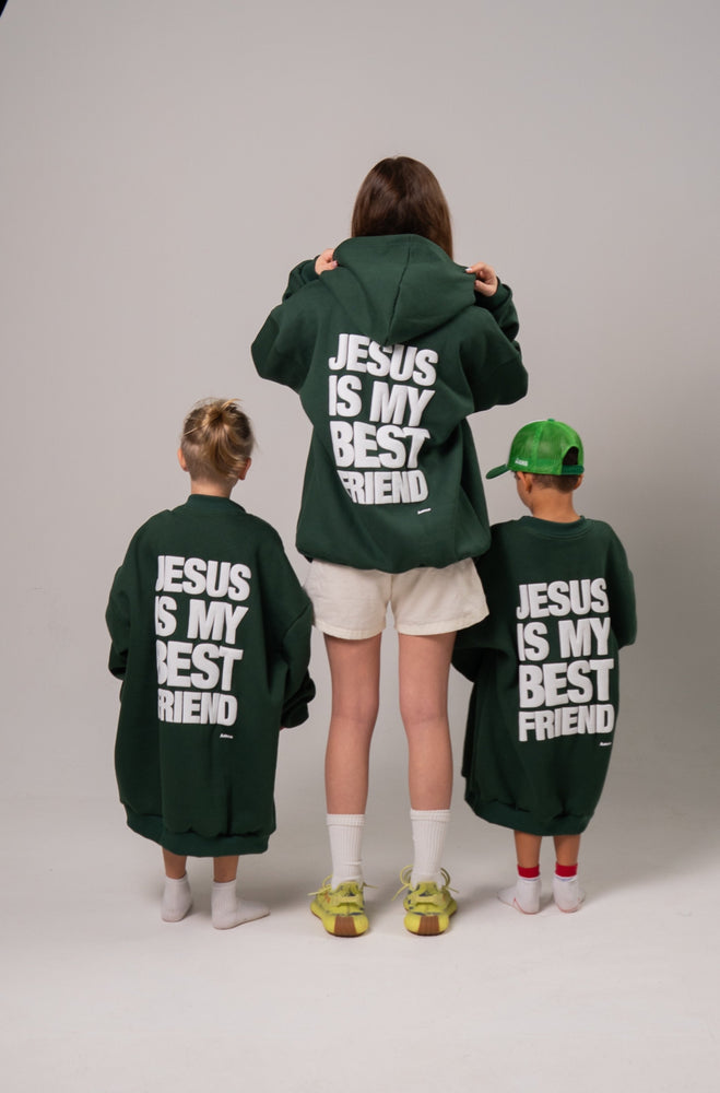 GREEN SWEATSHIRT JESUS IS MY BEST FRIEND