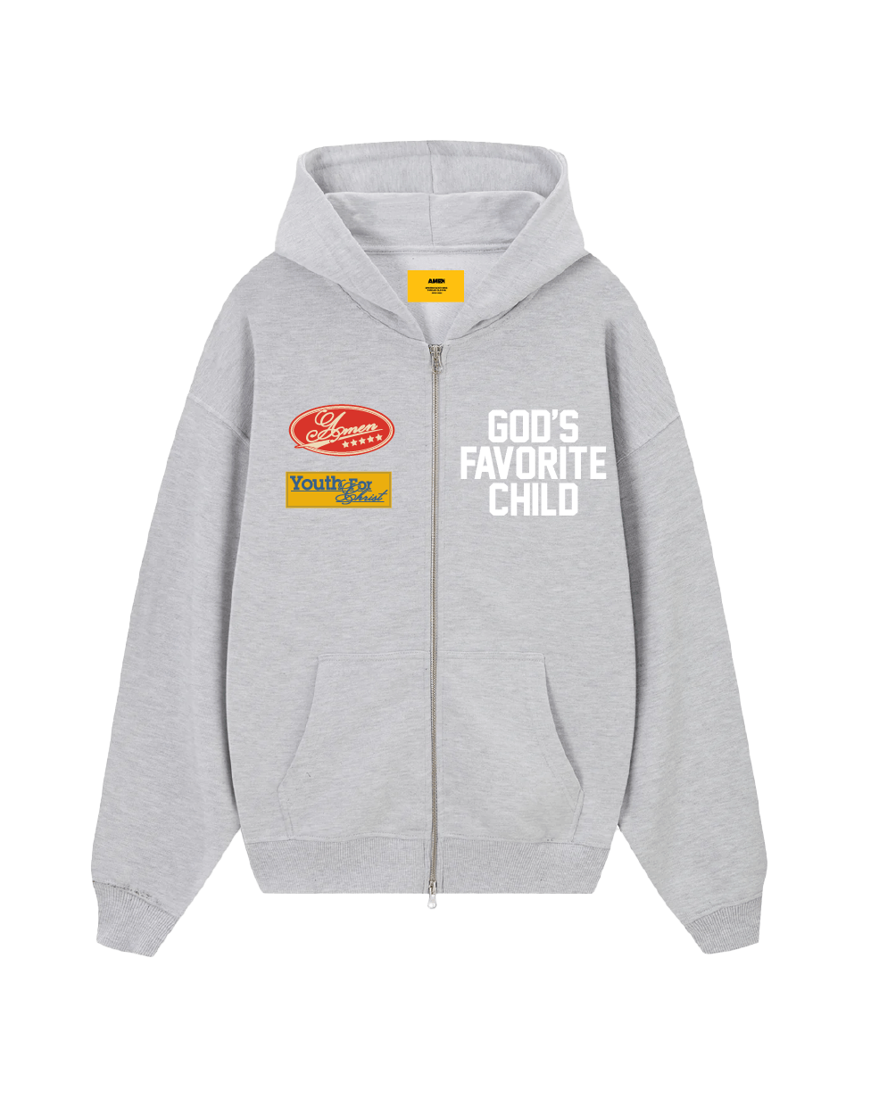 MOLETOM GOD'S FAVORITE CHILD ZIP UP CINZA