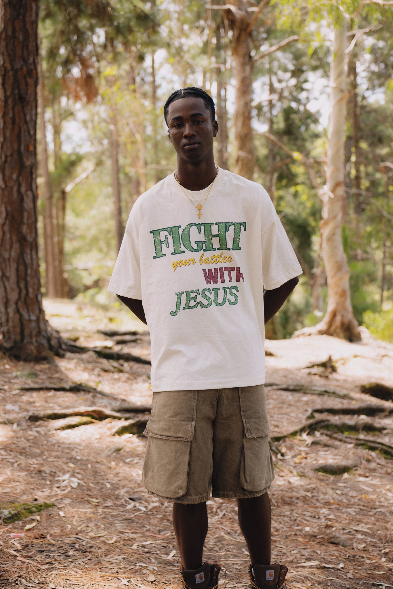 OFF WHITE FIGHT WITH JESUS T-SHIRT