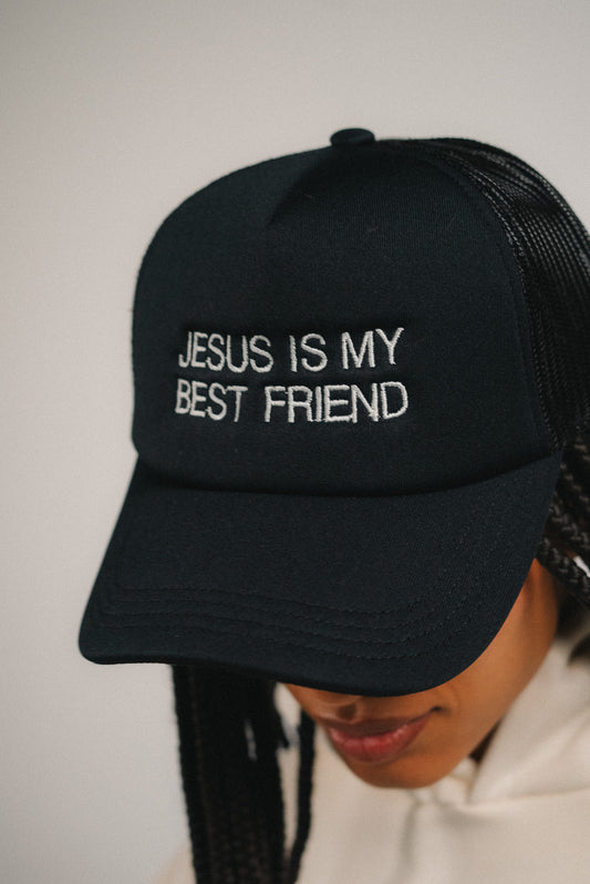 BONÉ TRUCKER PRETO JESUS IS MY BEST FRIEND