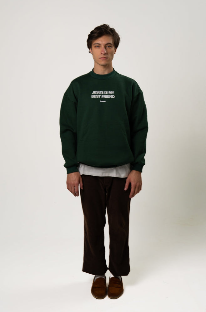 SWEATSHIRT JESUS IS MY BEST FRIEND VERDE