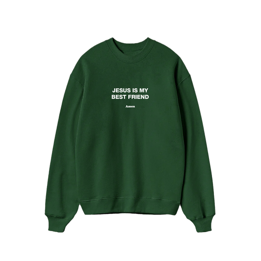 SWEATSHIRT JESUS IS MY BEST FRIEND VERDE