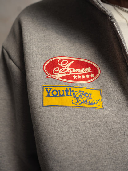 MOLETOM GOD'S FAVORITE CHILD ZIP UP CINZA