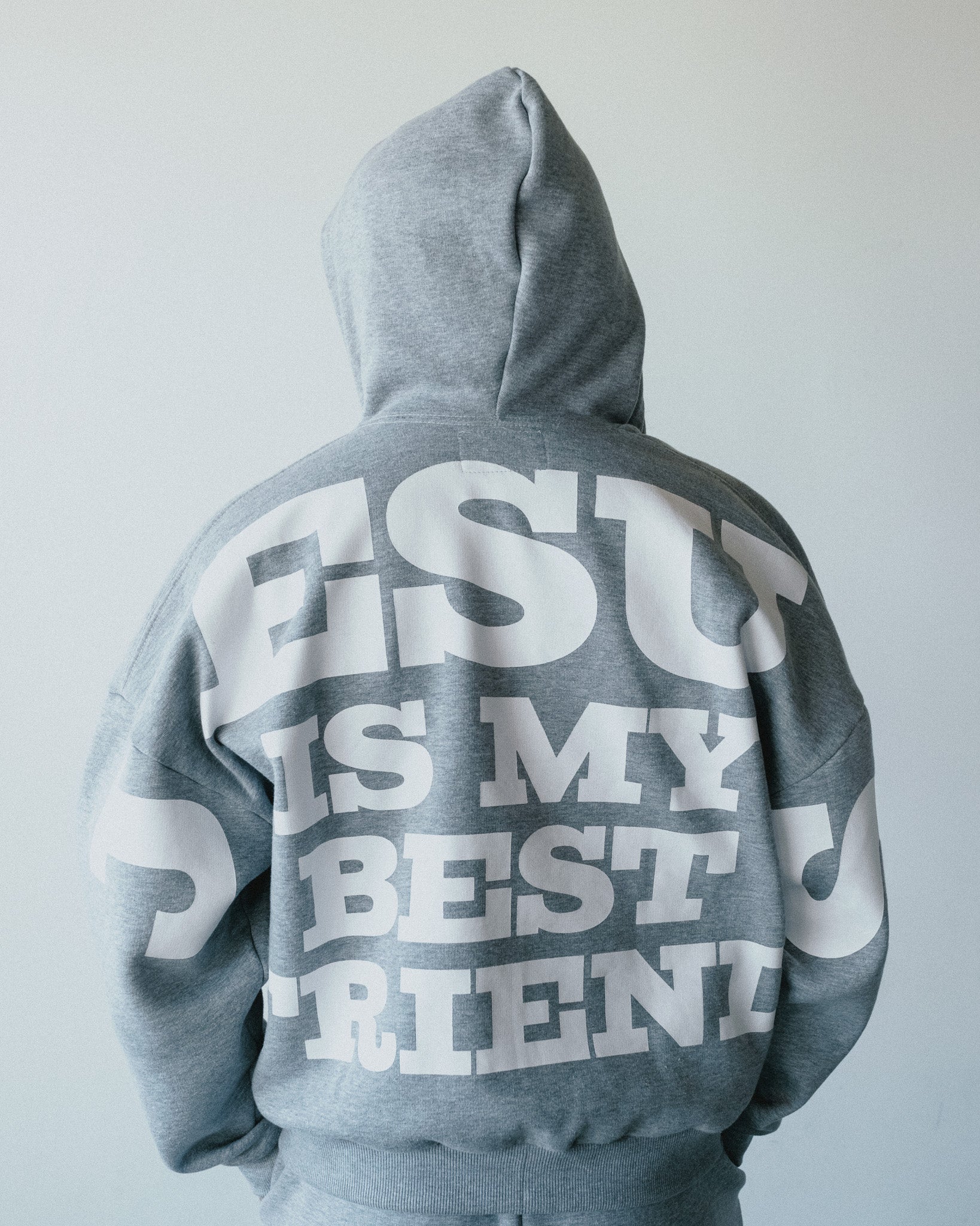 MOLETOM ZIP UP BOXY JESUS IS MY BEST FRIEND CINZA – Amen