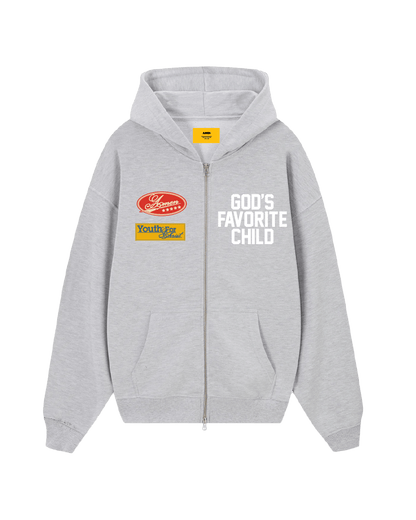 MOLETOM GOD'S FAVORITE CHILD ZIP UP CINZA